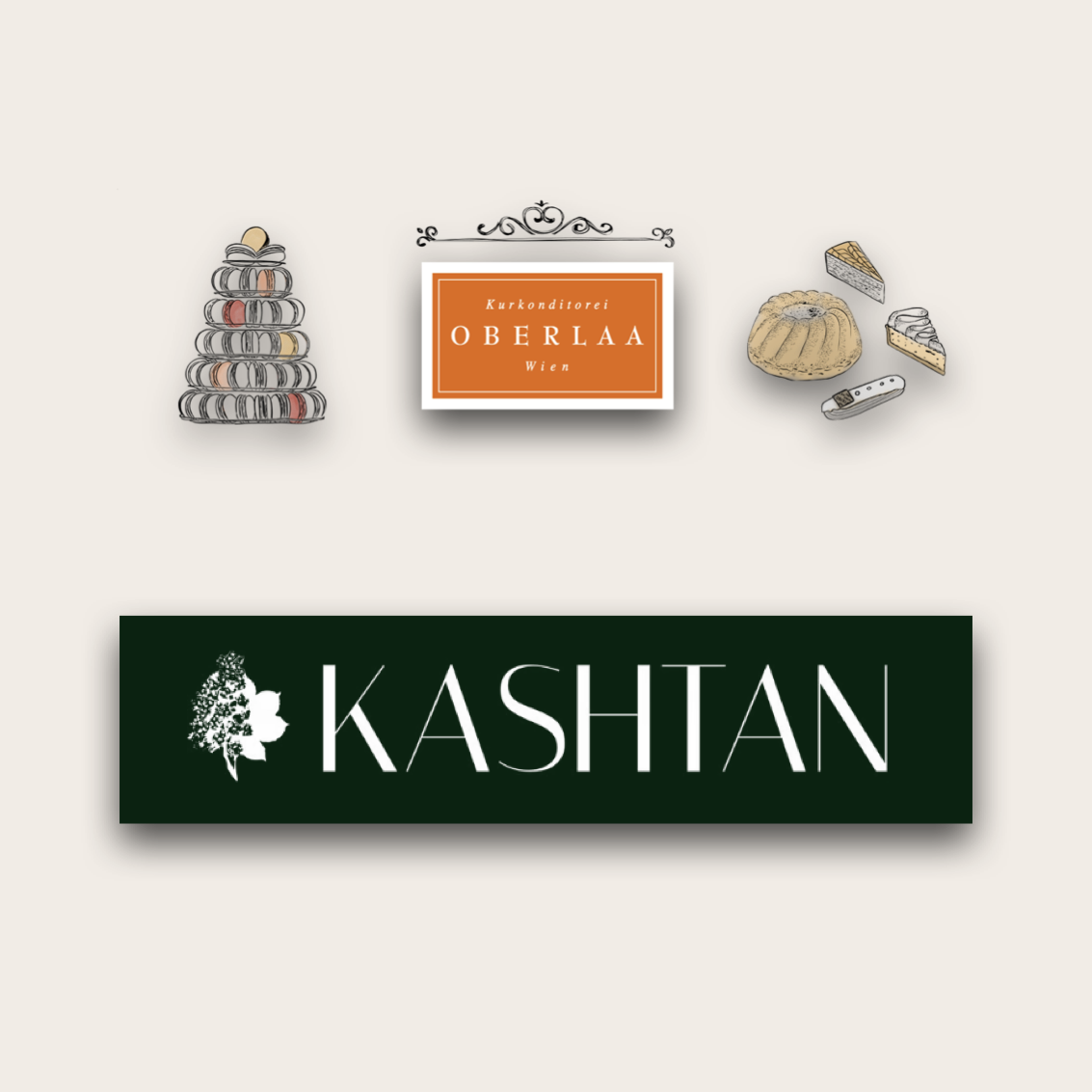 Auswahl frischer Torten in der Vitrine